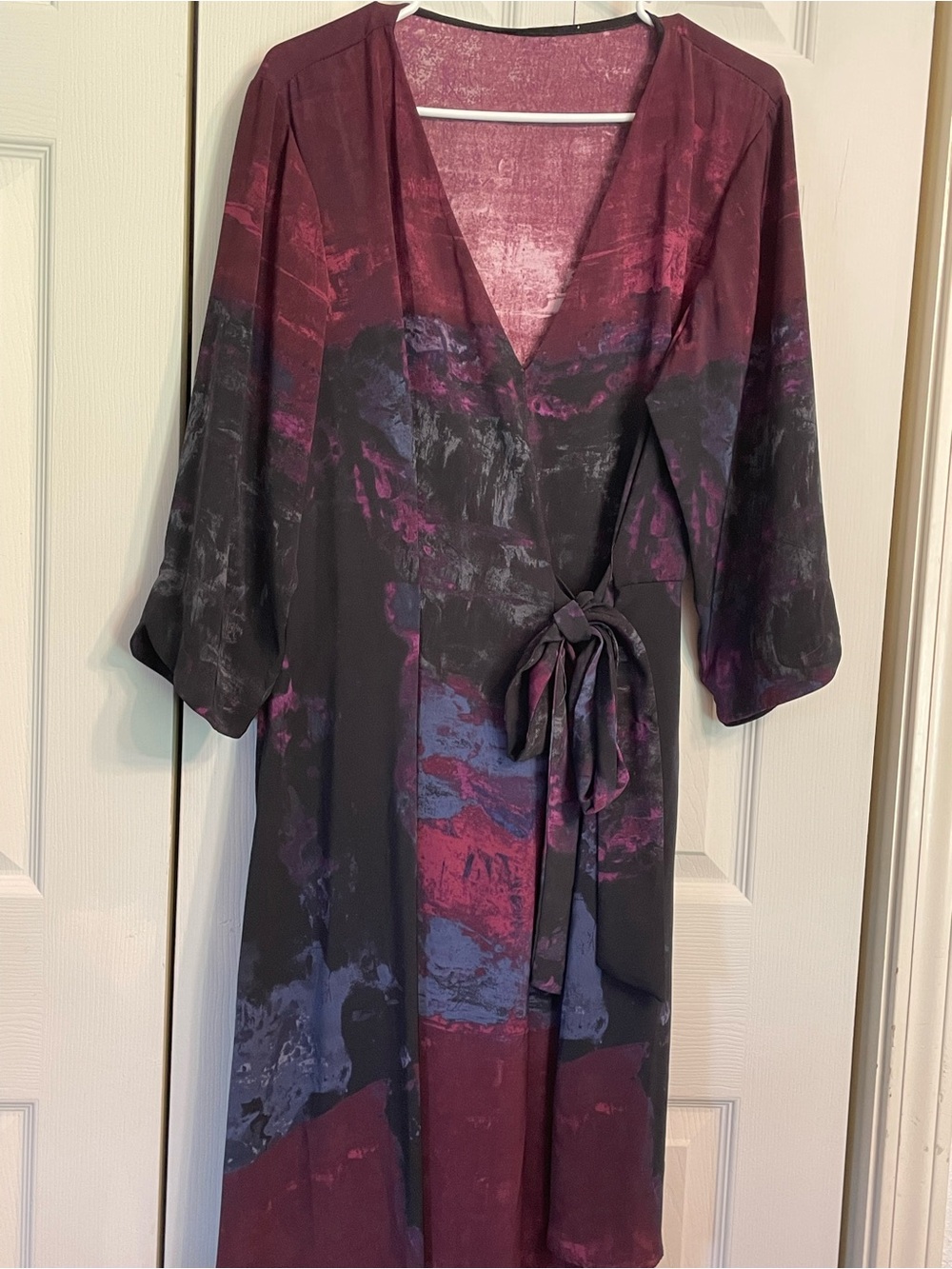 Wrap-Style Midi Dress in Plum Multi